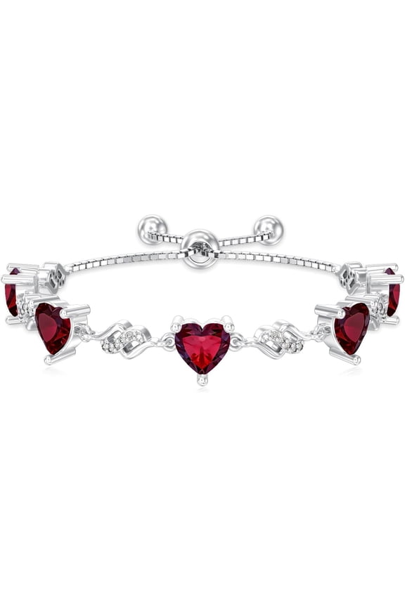 Infinity Heart Shaped Birthstones Adjustable Bracelet 925 Sterling Silver Gemstone Bolo Bracelet Anniversary Birthday Jewelry for Women
