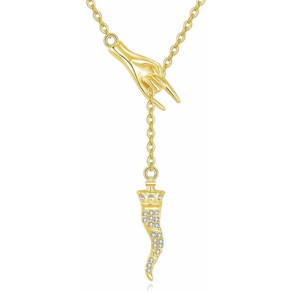SISGEM Italian Horn Hand Necklace Cornicello Pendant Necklaces Good Luck Amulet Pendant 925 Sterling Silver Jewelry for Women Christmas Gift