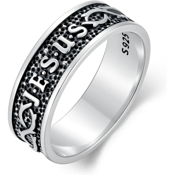 SISGEM Jesus Ring 925 Sterling Silver Jesus Crown of Thorns Ring Christian Jewelry for Men