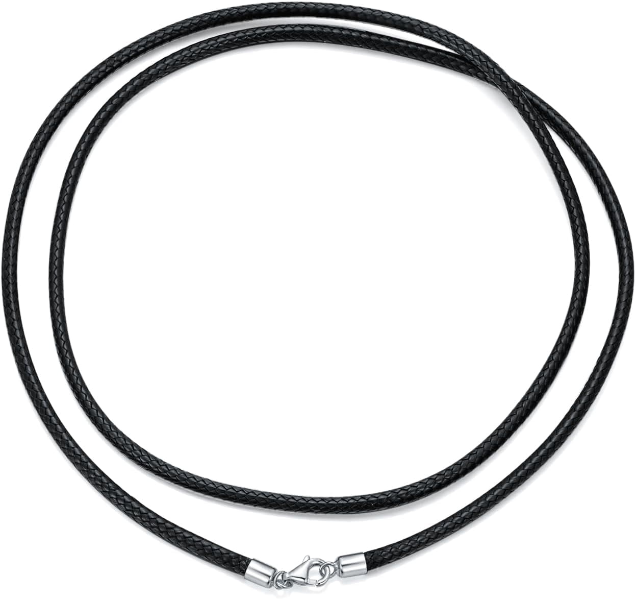SISGEM Leather Cord Necklace 2mm 3mm Black Leather Chain with Sterling Silver Lobster Clasp for Men Women
