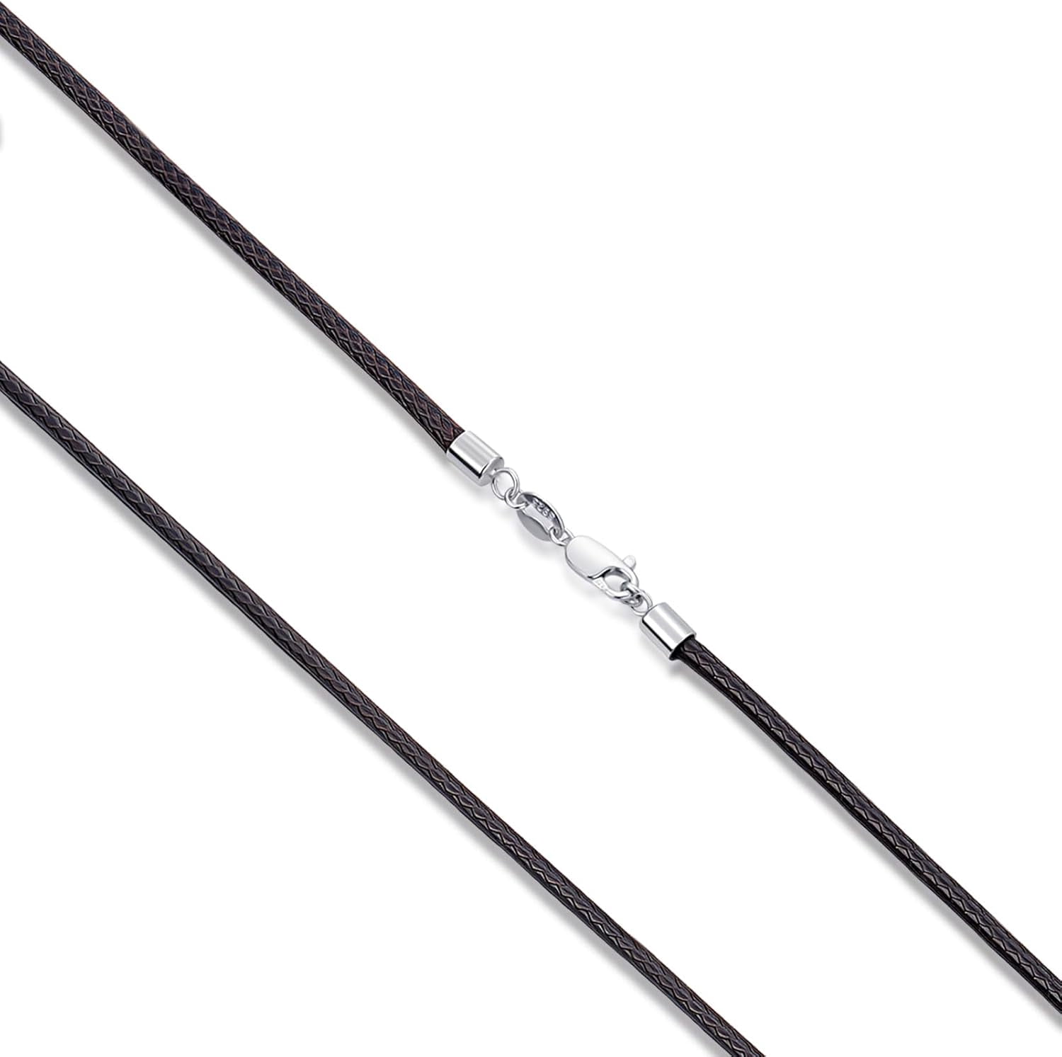 SISGEM Leather Cord Necklace Chain for Women Men with 925 Sterling Silver Lobster Clasp, 2/3mm Black/Brown Leather Necklace Cord 16/18/20/22/24 Inches