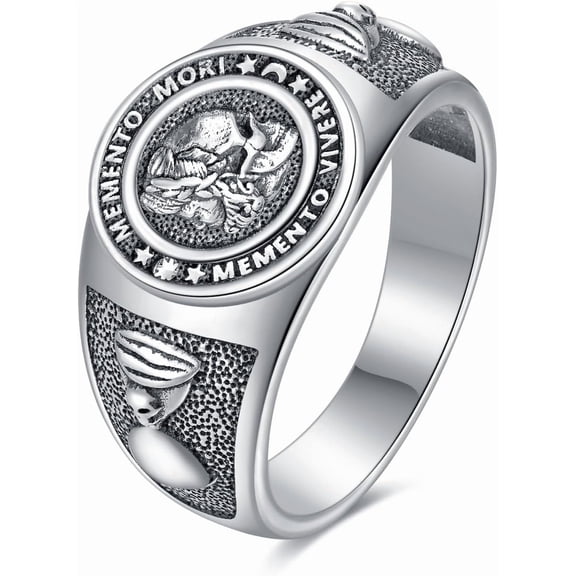 SISGEM Memento Mori Ring for Men Size 9/10/11 In 925 Sterling Silver Gothic Skull Signet Ring Jewelry