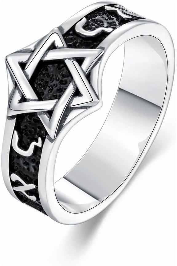 Mens Star of David Ring with Hebrew Size 9/10/11 in 925 Sterling Silver Jewish Star Rings Jewelry Gifts