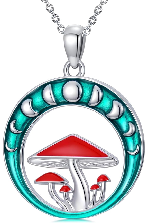 Moon Mushroom Necklace for Women Sterling Silver Magical Mushroom Necklace Jewelry Gift for Mushroom Lovers