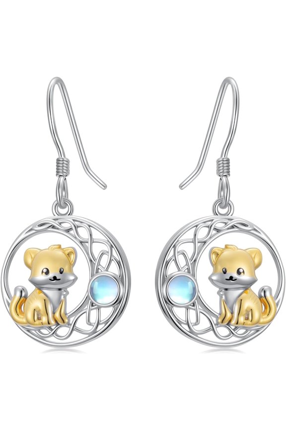 Moonstone Earrings S925 Sterling Silver Butterfly/Cat/Fox/Rabbit/Tiger/Bear/Panda/Penguin Moonstone Drop Earrings Jewelry for Women