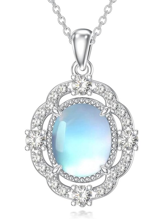 Moonstone Necklaces for Women 925 Sterling Silver Oval Shaped Moonstone Pendant Necklace Simple Jewelry Gifts for Wife Girlfriend Mom