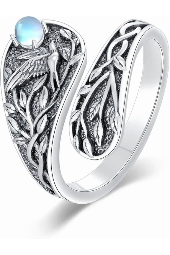Moonstone Spoon Rings for Women 925 Sterling Silver Eagle/Bird Open Adjustment Ring with Moonstone June Birthstone Jewelry Gift