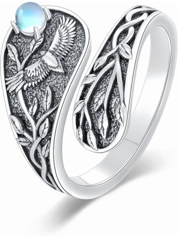 Moonstone Spoon Rings for Women 925 Sterling Silver Eagle/Bird Open Adjustment Ring with Moonstone June Birthstone Jewelry Gift