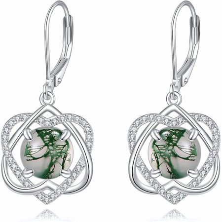 SISGEM Moss Agate Heart Earrings for Women 925 Sterling Silver Moissanite Love Earrings Agate Jewelry Gift for Mother Wife Sister Birthday Anniversary Christmas for Her