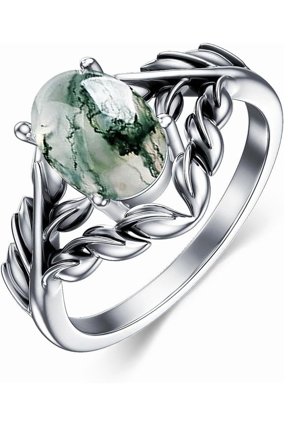 Moss Ring for Women Genuine Green Agate Jewelry Size 7