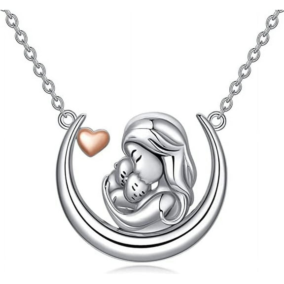 SISGEM Mother and Son Daughter Necklace 925 Sterling Silver Moon Necklace Gifts for Women Sister