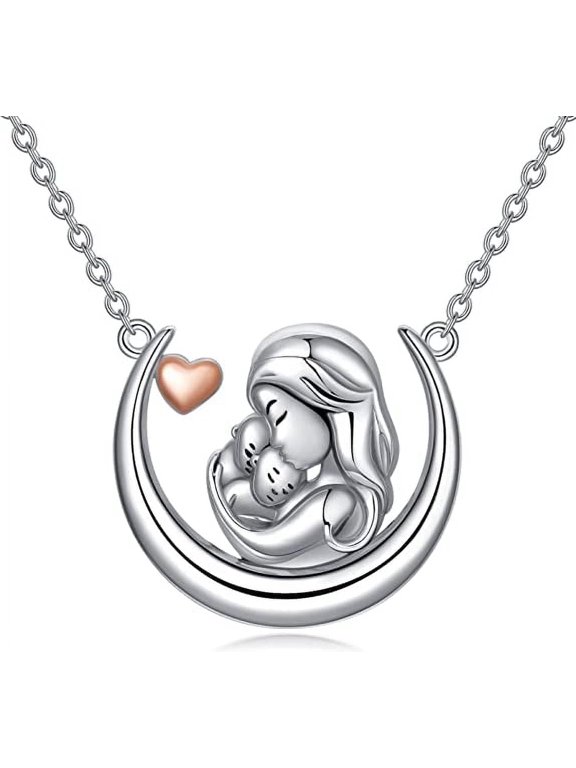 Mother and Son Daughter Necklace 925 Sterling Silver Moon Necklace Gifts for Women Sister