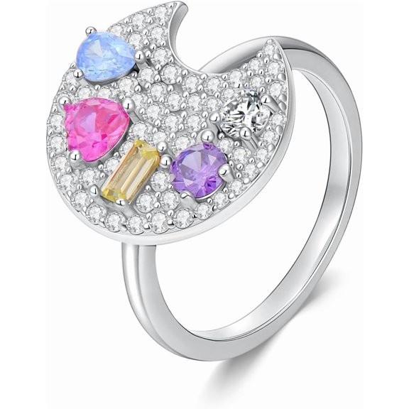 SISGEM MultiColor Gemstone Rings for Women 925 Sterling Silver Colored CZ Statement Rings for Ladies