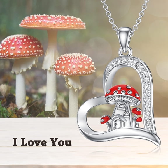 SISGEM Mushroom Necklace 925 Sterling Silver Mushroom Heart Pendant Necklace Gift for Women