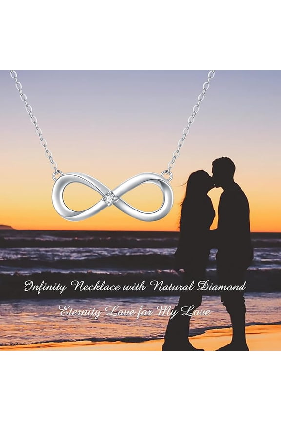 Natural Diamond Infinity Necklace S925 Sterling Silver for Women,Dainty Infinity Pendant Necklace 2mm/0.02Ct. Solitaire Diamond Jewelry Gifts for Birthday Anniversary 18+2 inch