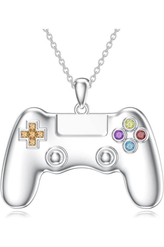 Natural Gemstone Game Controller Necklace for Women 925 Sterling Silver 1mm Box Chain and Pendant with Genuine Garnet, Amethyst, Citrine, Peridot and Blue Topaz Jewelry Gifts for Game Lovers