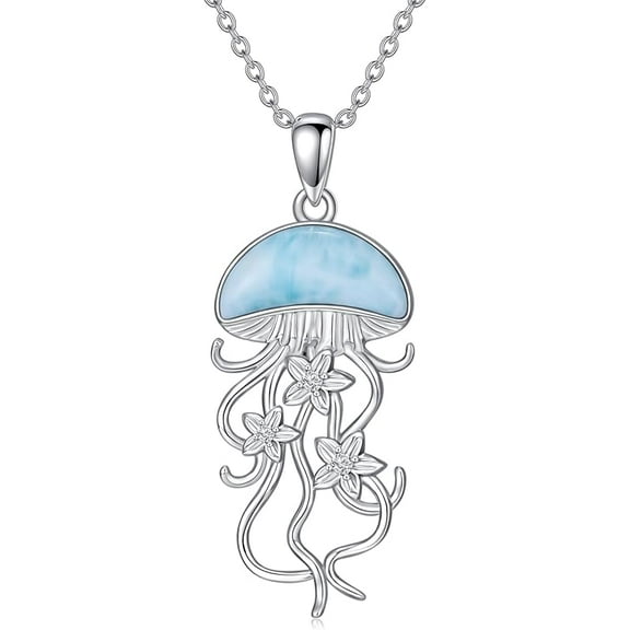 SISGEM Natural Larimar Jellyfish Necklace for Women 925 Sterling Silver Jellyfish Pendant Ocean Jellyfish Necklaces Hawaiian Ocean Jewelry Gifts for Mom Wife