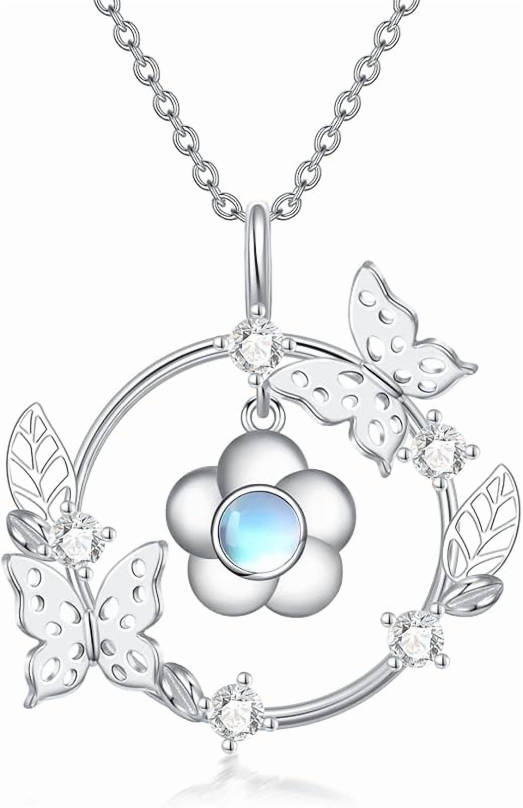SISGEM Natural Moonstone Butterfly Pendant Necklace for Women 925 Sterling Silver Moonstone Gemstone Jewelry for Her