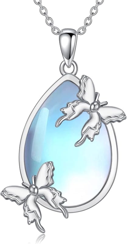 SISGEM Natural Moonstone Butterfly Pendant Necklace for Women 925 Sterling Silver Moonstone Gemstone Jewelry for Her