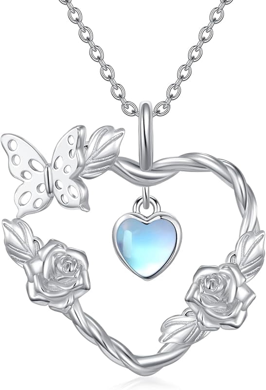 SISGEM Natural Moonstone Butterfly Pendant Necklace for Women 925 Sterling Silver Moonstone Gemstone Jewelry for Her