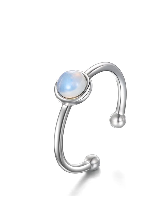 Natural Opal Stone Ring 925 Sterling Silver Birthstone Adjustable Ring for Women Christmas Gifts