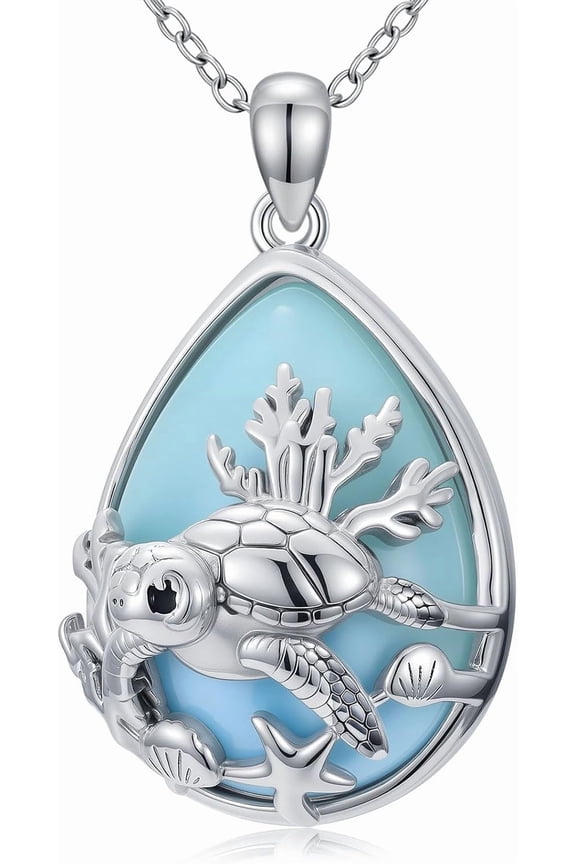 Natural Sea Stone Turtle Pendant Necklace Made of 925 Sterling Silver Women's Jewelry Gift