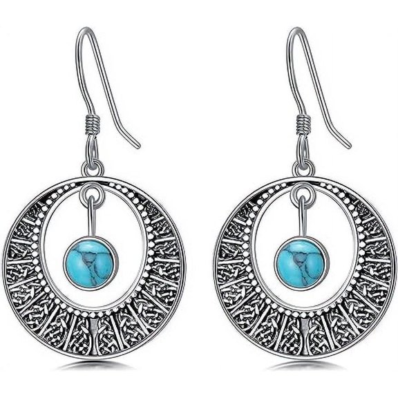 SISGEM Natural Turquoise Earrings for Women 925 Sterling Silver Celtic Earrings with Genuine Turquoise Birthday Jewelry Gifts for Women