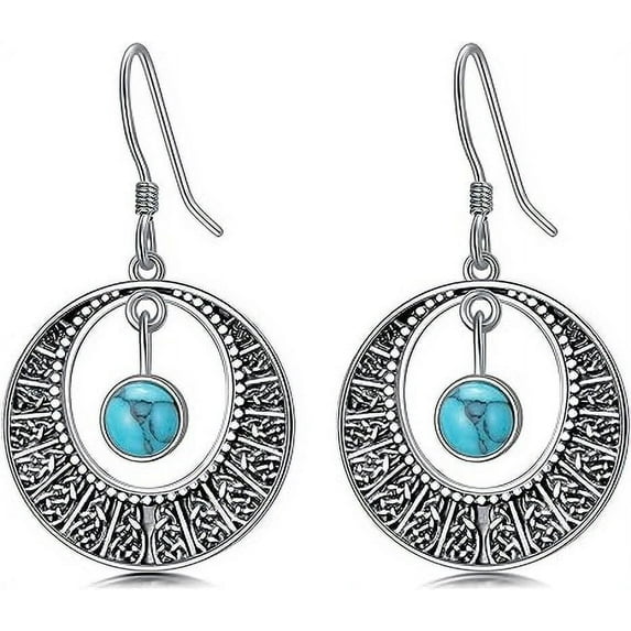SISGEM Natural Turquoise Earrings for Women 925 Sterling Silver Celtic Earrings with Genuine Turquoise Birthday Jewelry Gifts for Women