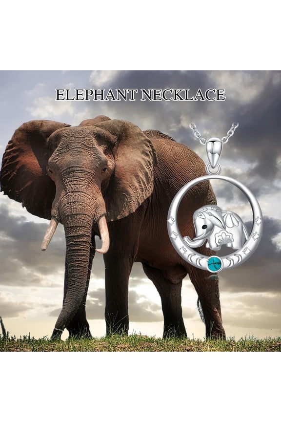Natural Turquoise Elephant Necklaces for Women 925 Sterling Silver Necklace Lucky Elephant Pendant Moon Elephant Jewelry Christmas Gift for Wife Mom