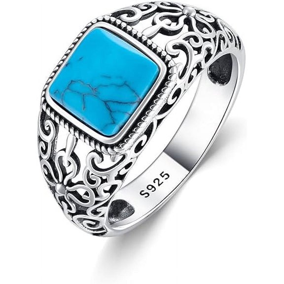 SISGEM Natural Turquoise Rings for Women 925 Sterling Silver Turquoise Ring Great Christmas Boho Turquoise Jewelry for Women ，Size 9