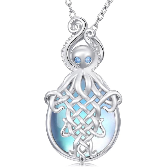 SISGEM Octopus Necklace for Women 925 Sterling Silver Moonstone Octopus Pendant Ocean Animal Octopus Pendant Summer Beach Jewelry for Women Mom