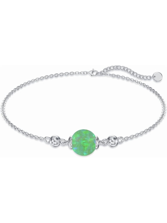 Opal Anklet/Bracelets for Women, S925 Sterling Silver Adjustable Foot Beaded Round Charm Ankle Bracelet Anklets Jewelry Anniversary Birthday Gifts for Women-1