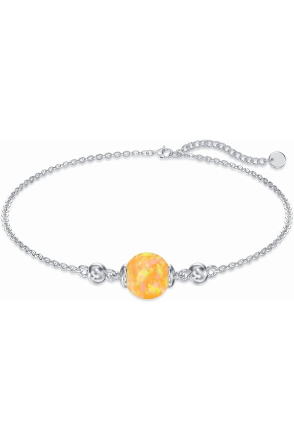 Opal Anklet/Bracelets for Women, S925 Sterling Silver Adjustable Foot Beaded Round Charm Ankle Bracelet Anklets Jewelry Anniversary Birthday Gifts for Women-1