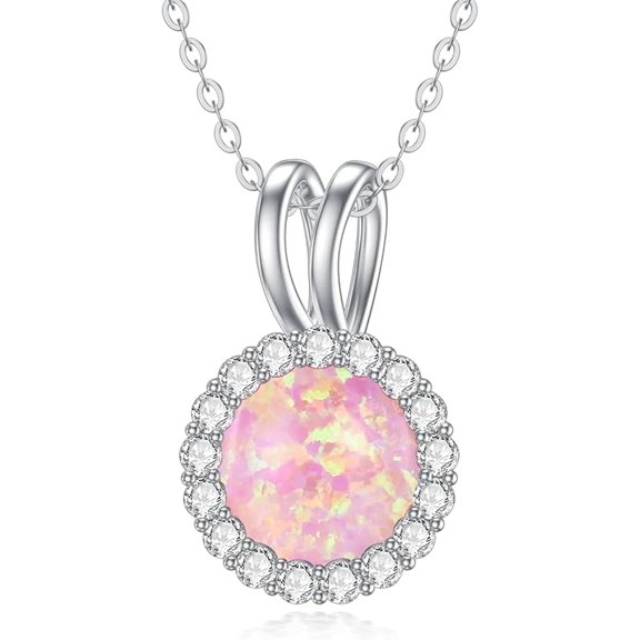 SISGEM Opal Necklace for Women, Sterling Silver Daitny Round Opal Stone Pendant Necklace, October Birthstone Classy Birthday Jewelry Gift for Women