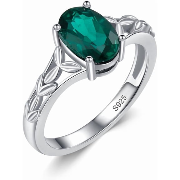 SISGEM Oval-Cut Emerald Engagement Ring for Women 925 Sterling Silver Celtic Knot Birthstone Promise Ring for Her