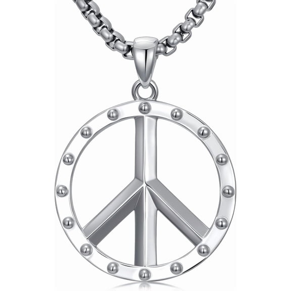 SISGEM Peace Sign Necklace for 925 Sterling Silver Hipple Style Peace Pendant, w/Stainless Steel Chain 22+2