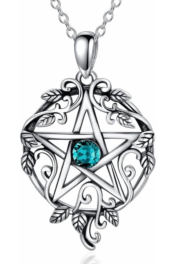 Pentagram Necklace Sterling Silver Pentacle Wiccan Birthstone Tetragrammaton Necklace Gift for Women