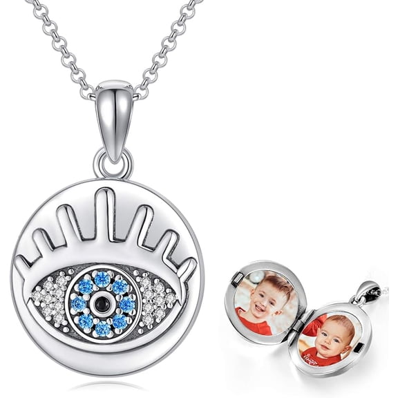 SISGEM Personalized Sunflower/Evil Eye/Guardian Angel Photo Locket Necklace That Holds 2 Pictures Sterling Silver Customized Heart Shaped Photo Locket Necklace for Women
