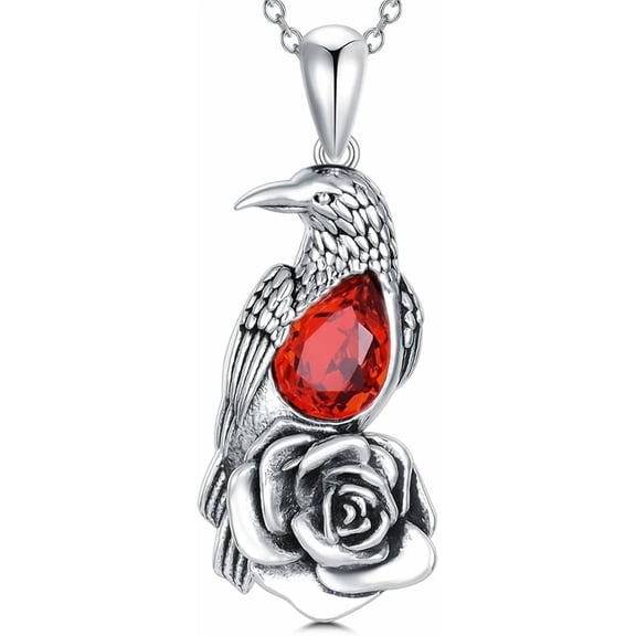 SISGEM Raven Necklace with Crystal 925 Sterling Silver Rose Flower Crow Pendant Jewelry for Women