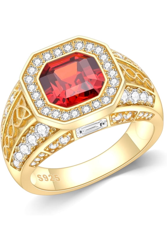 Red Ruby Celtic Knot Ring for Men 14K Gold Plated in Sterling Silver Red Ruby Wedding Band Ring Customizable Solid Gold Sizes 4-18