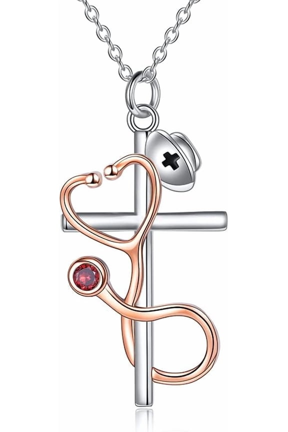 Rn Nurse Gifts for Women 925 Sterling Silver Angel Wings Nurse’s Prayer Necklace with Stethoscope, Nursing Student Graduation GIfts with Caduceus (E_Angel Wings Stethoscop