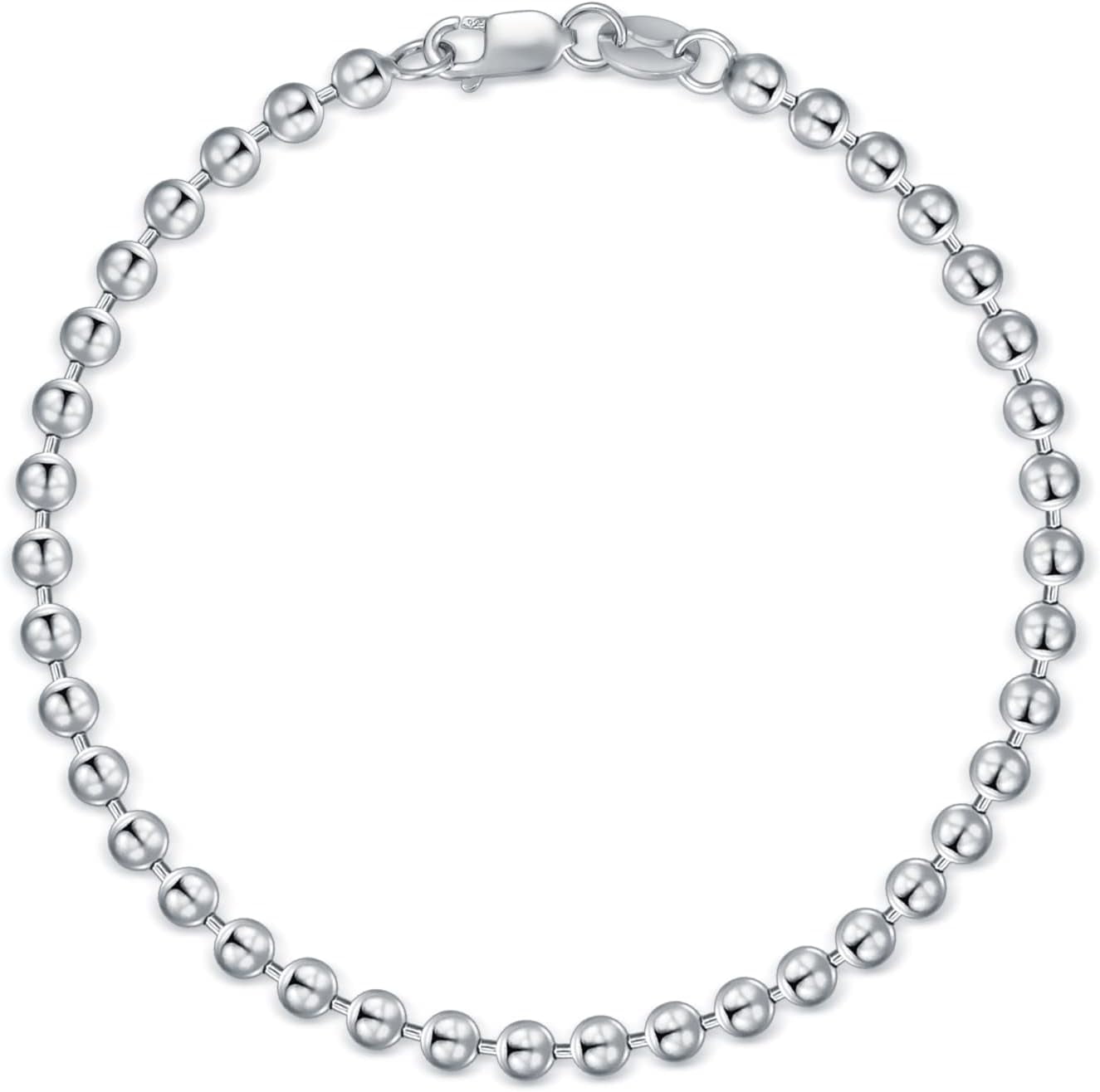 SISGEM Round Bead Ball Chain Anklet Ankle Bracelet for Men Women Solid 925 Sterling Silver, Made in Italy 3mm 11 Inch