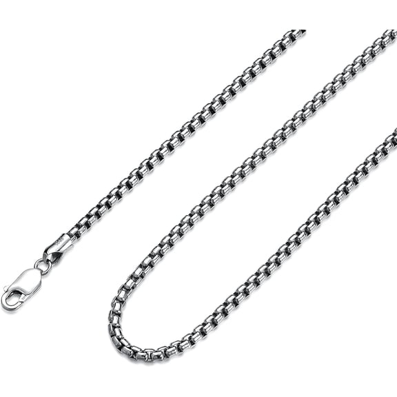 SISGEM Round Box Chain Sterling Silver Box Chain Necklace for Men 1mm 1.5mm 2mm 2.5mm 3mm Chain for Men Women