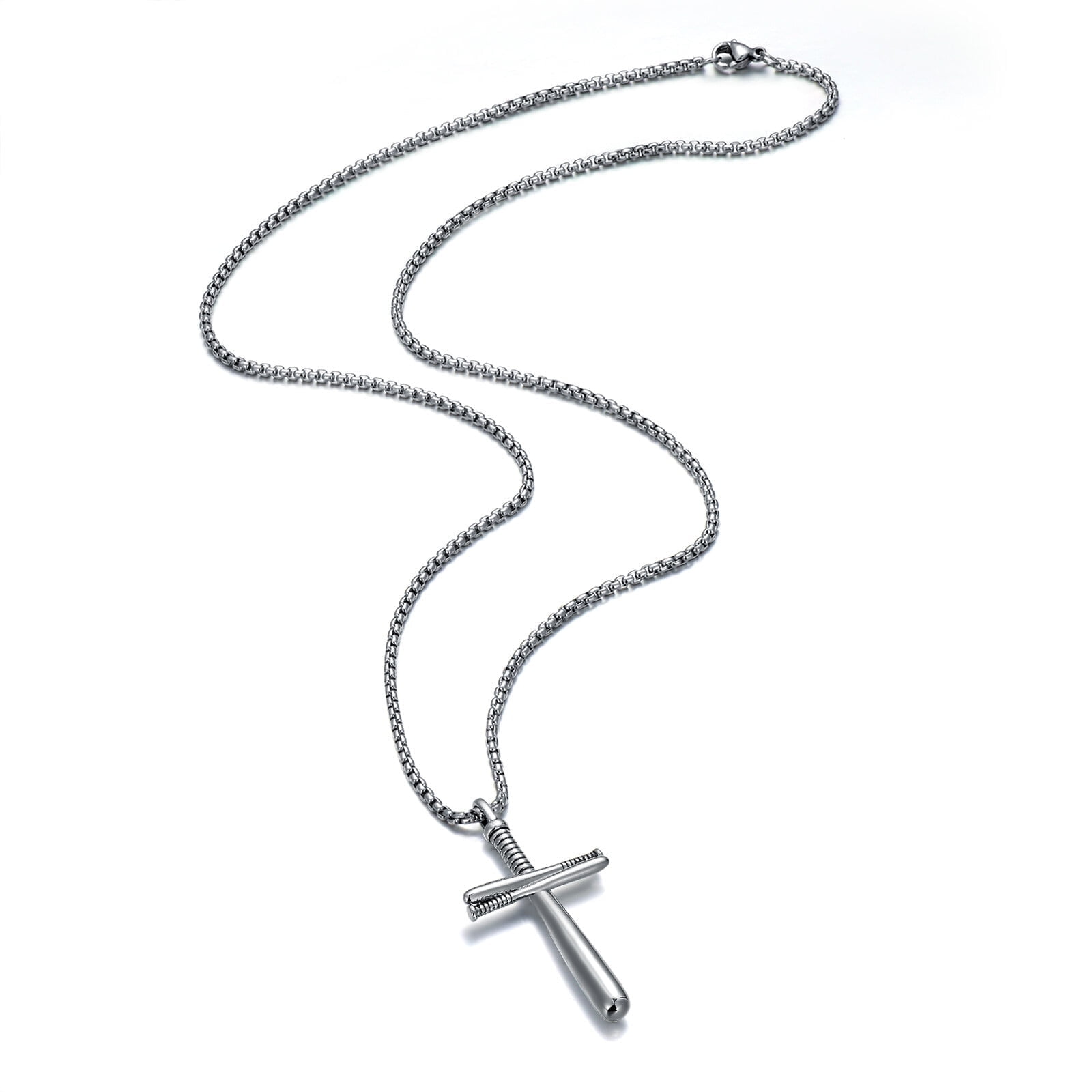SISGEM Christmas Gift S925 Sterling Silver Baseball Necklace for Men, Cross Pendant Necklace for Father