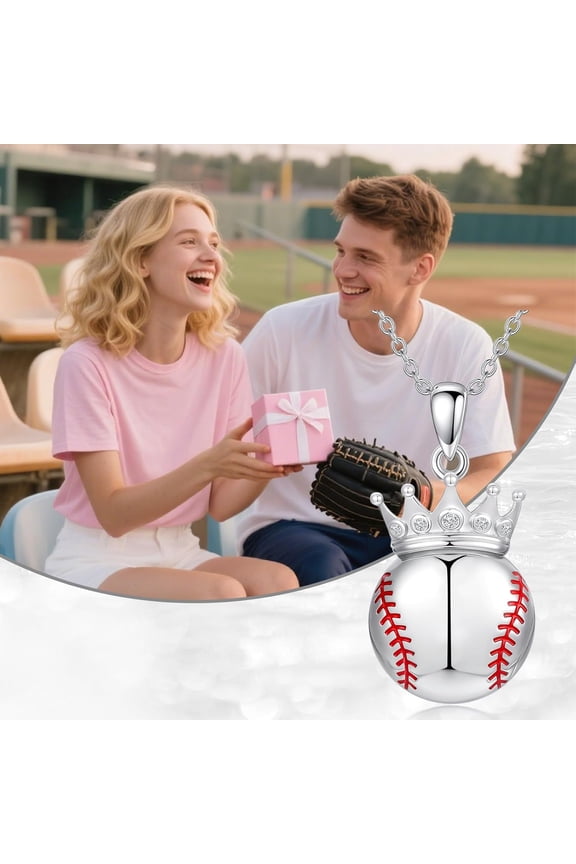 Softball Pendant Necklace Crown Baseball Necklace Jewelry Gift for Women