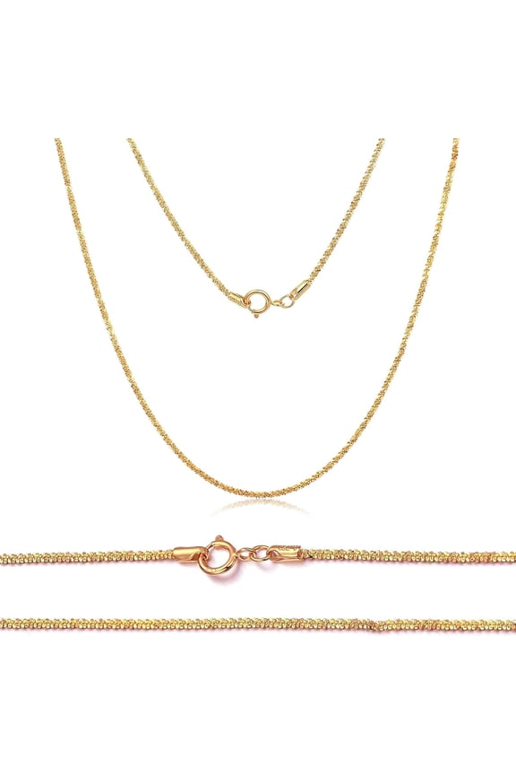 Solid 18k Yellow Gold 1mm/2mm Gypsophila Chain Necklace Diamond Cut Shiny Gold Chain Pendant Spring Clasp for Women Her 14" 16" 18" 20" 22" 24" 26" 28" 30"