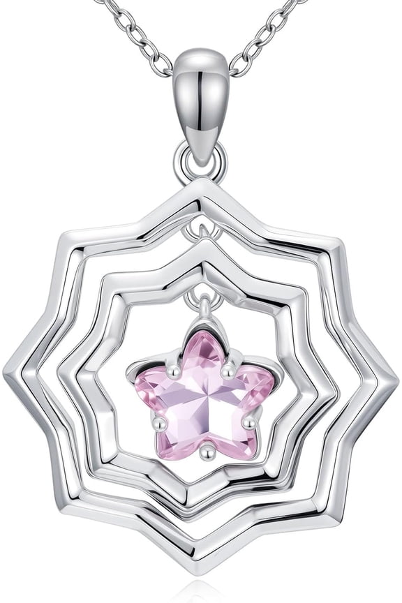 Star Necklace for Women Sterling Silver Triple Stars Pendant Necklace Hollow Star Jewelry with Pink Crystal