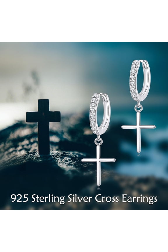 Sterling Silver Cross Drop Earrings for Women Cross Faith Moissanite Dangle Earrings Christian Birthday Jewelry for Women Bridal Valentine's Day Thanksgiving Christmas Gift