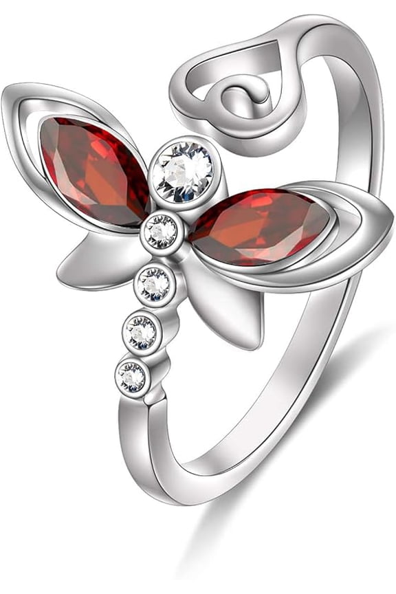 Sterling Silver Dragonfly Adjustable Open Ring, Crystals from Austria, Adorable Insects in My Little Garden Series, Fine Jewelry Gifts for Women