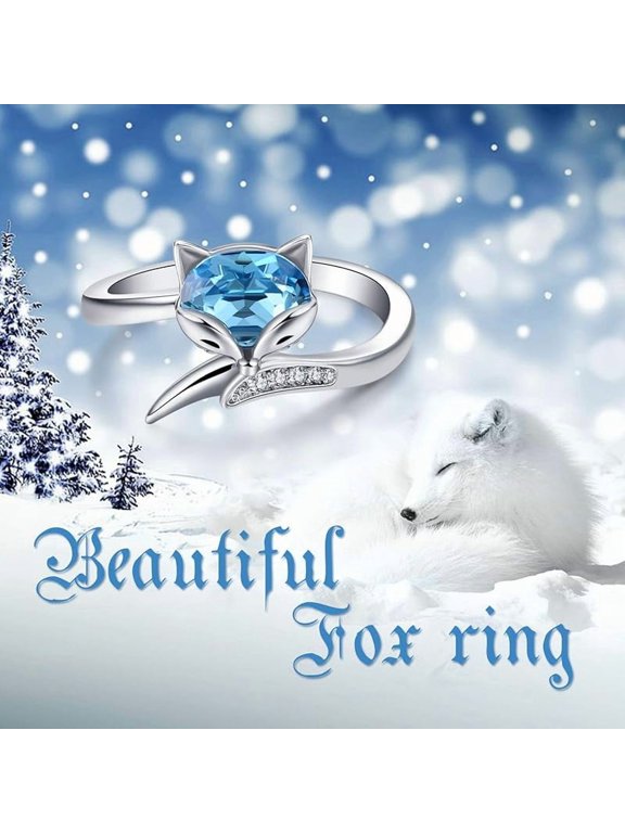 Fox Ring Blue, Simulated Aquamarine Fox Rings, Sterling Silver, 1